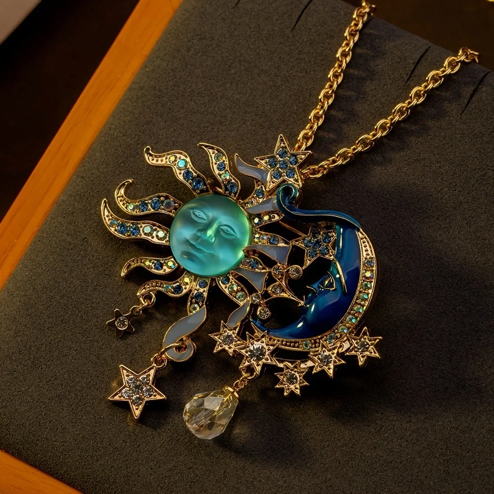 ✨ Sun & Moon Pendant Necklace / Brooch – 2-in-1 ✨